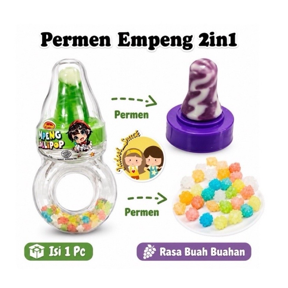 Permen 2in1 Mpeng 7gr | Permen Dot Bayi Rasa Buah Manis Segar | Permen Jadul Lucu Favorit Anak by Ja