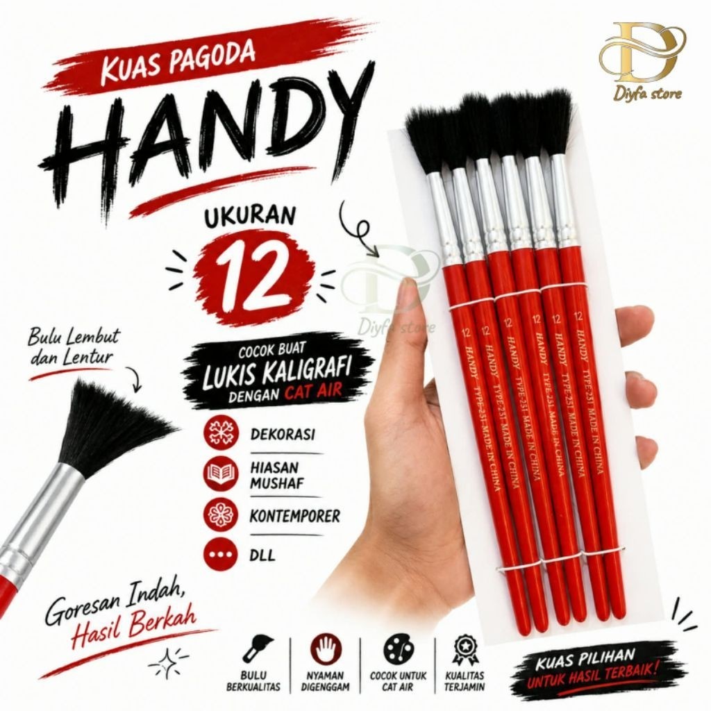 Kuas Lukis Cat Air No. 12 Merk Handy