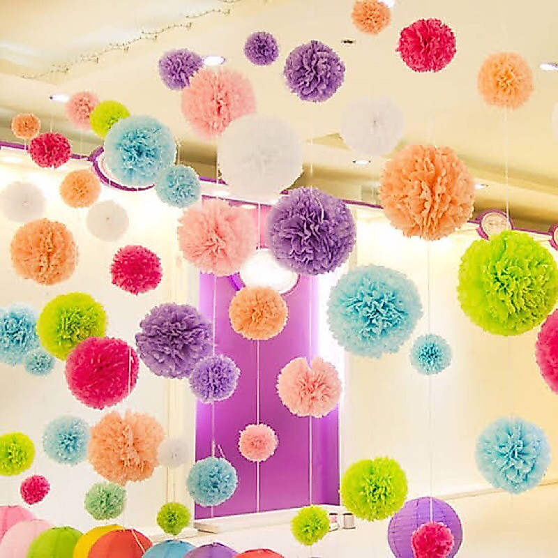 Pompom kertas 30cm - pompom kertas krep - kertas krep pompom - pompom dekorasi pesta - pompom hbd