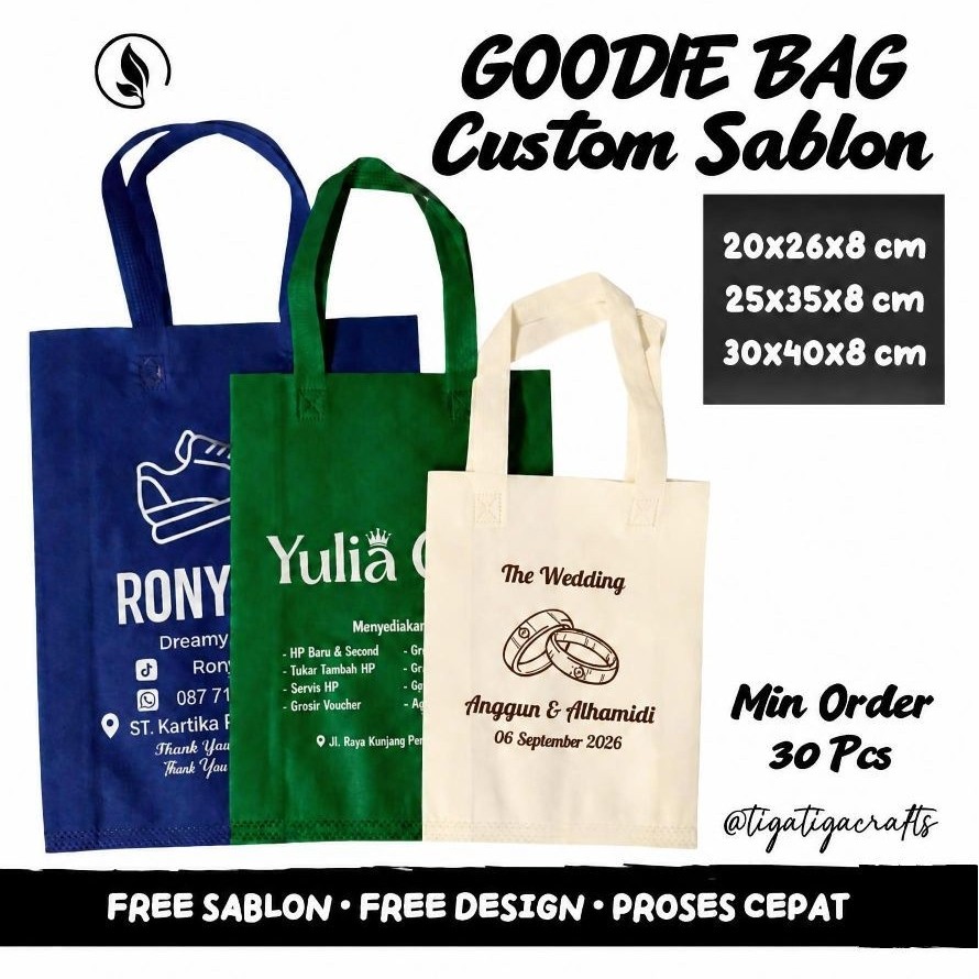 Goodie Bag Spunbond Custom Sablon Tas Spunbond Goodie Bag Souvenir