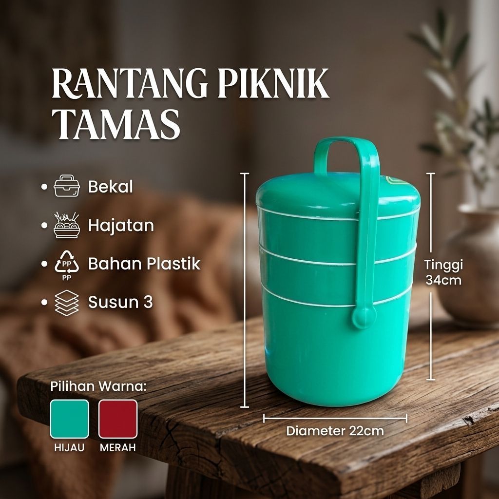 Rantang piknik bekal makanan tamas GMMC plastik susun 3 grosir