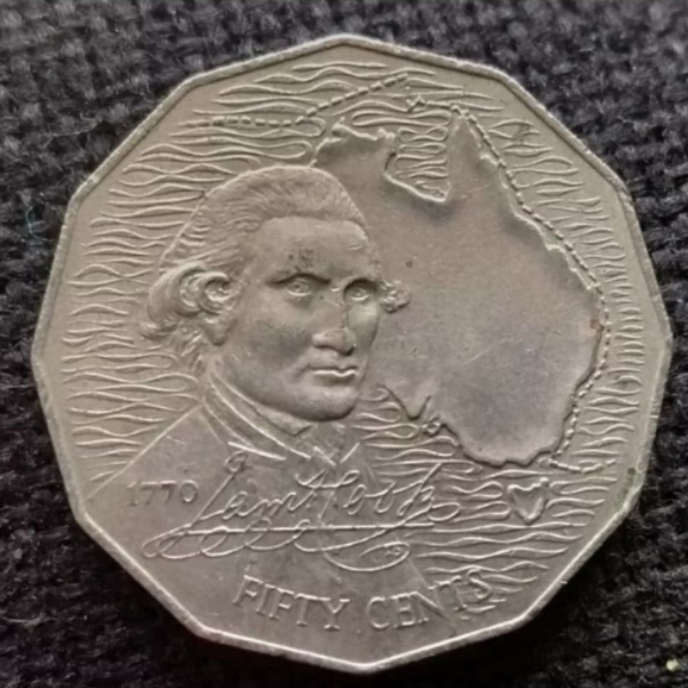Uang Koin Kuno Australia 50 Cent 1970 Edisi Kapten Cook