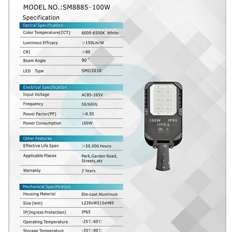 PJU Lampu jalan Led SMD 100W 100 Watt AC Listrik 220V