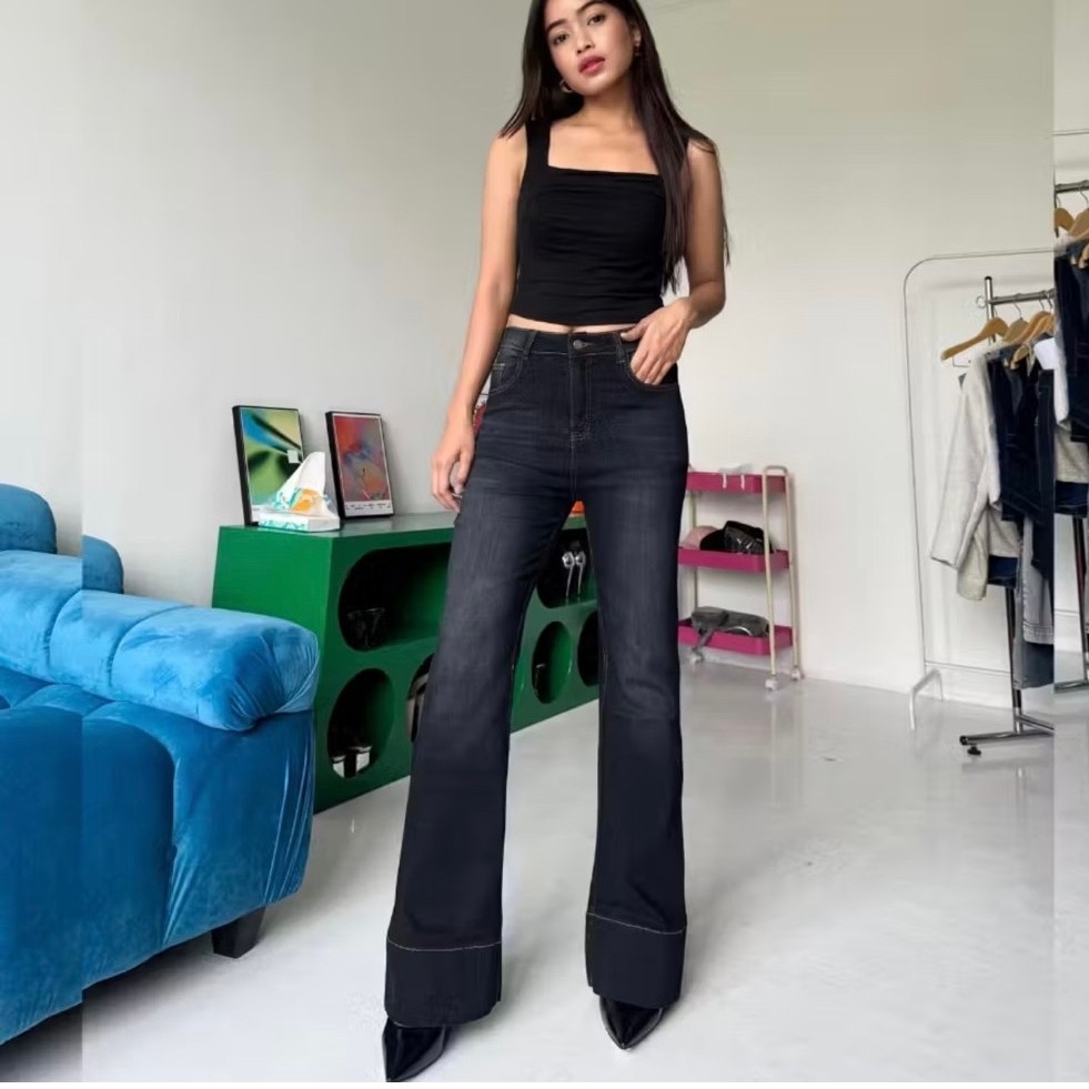 new not preloved jeans ladouce mckenzie flare bootcut cutbry black size 32