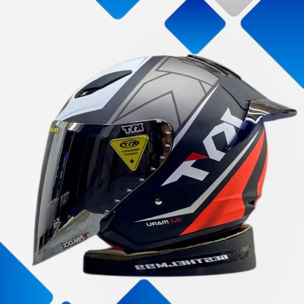 Helm Kyt Dj Maru Motif #17 Bk Matt Red fluo