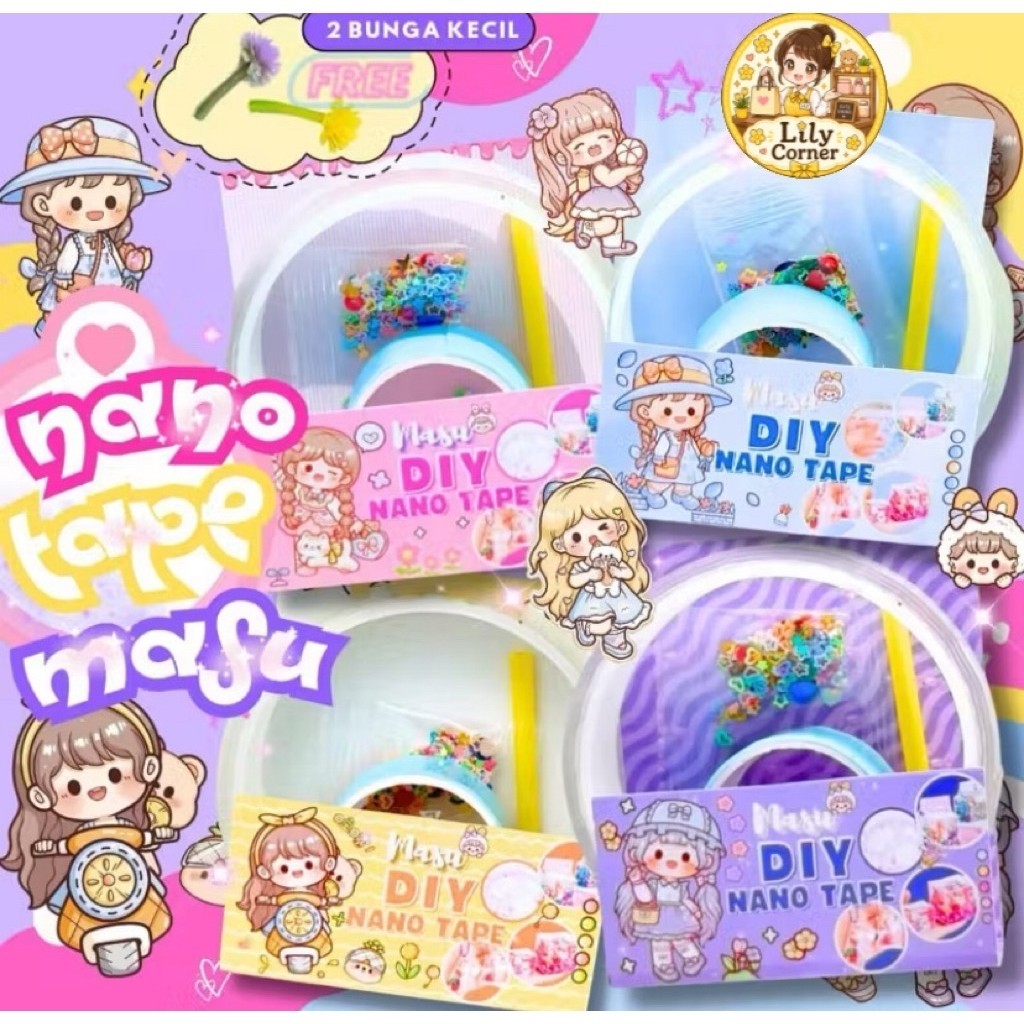 Nano Tape Masu/nano bubble tape super elastis glitter nano glue set diy bubble blowing set/Stiker ma