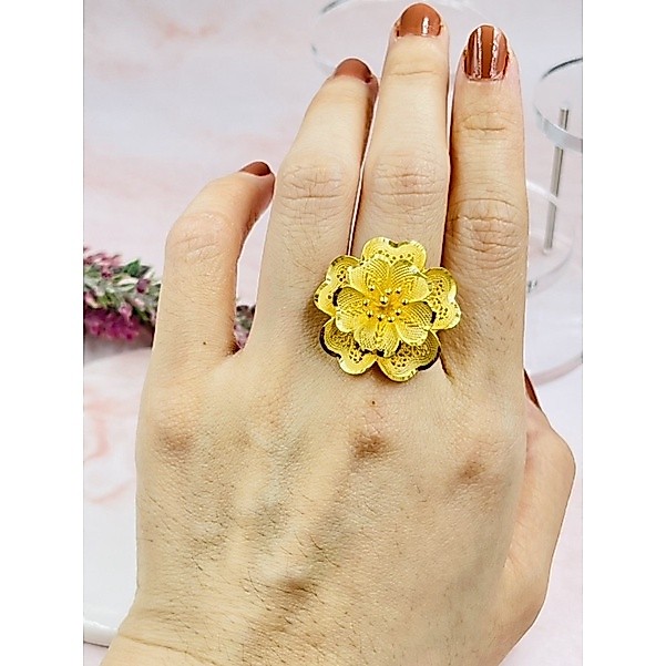 TERMEWAH cincin bunga kendari mewah elegant UK 15 adjust emas asli kadar 700