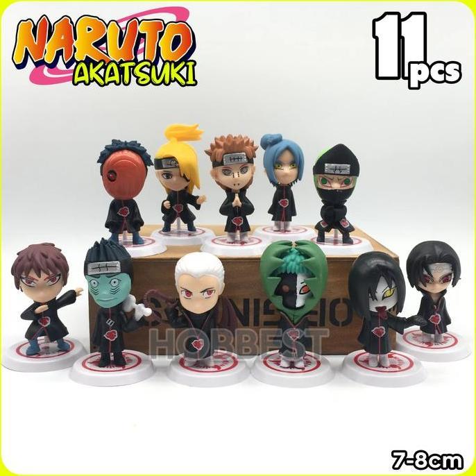 Action Figure Naruto : Akatsuki Set Isi 11 Pcs - Miniatur Pajangan Topper Kue Itachi Pain Tobi Oroch