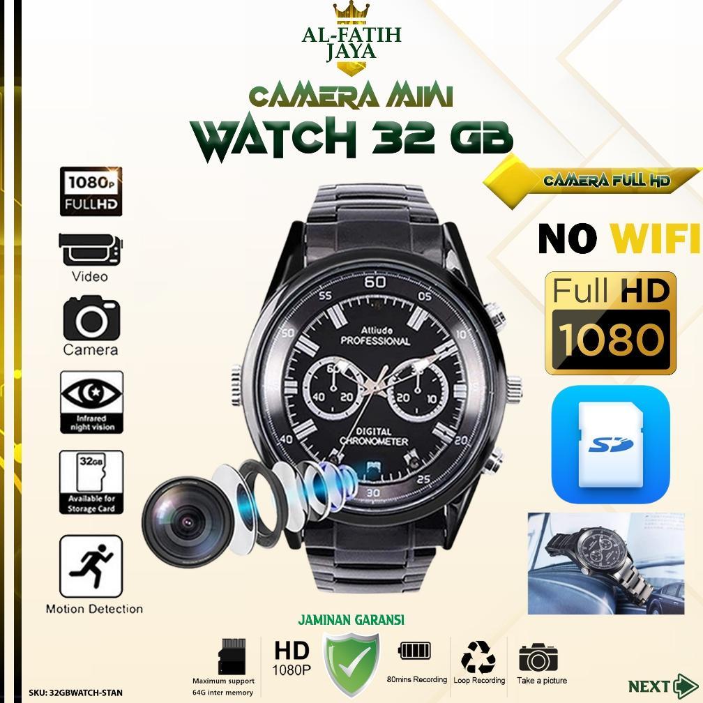 AlfatihJaya Spy Cam Camera Watch Jam Tangan HD 1080P 32GB Kamera Mini Perekam Video Foto Pengintai R