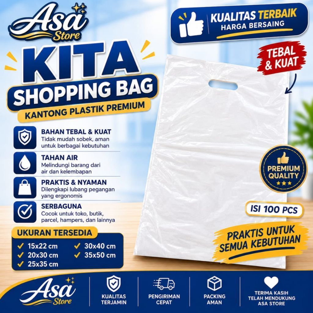 Kita Shopping Bag | Plastik Shopping Bag | Plastik Kantong Belanja | Isi 100 Pcs | Ukuran 15x22, 20x