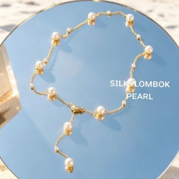 Kalung rhodium mutiara air tawar asli Kalung full mutiara air tawar asli lombok Kalung mutiara oval 