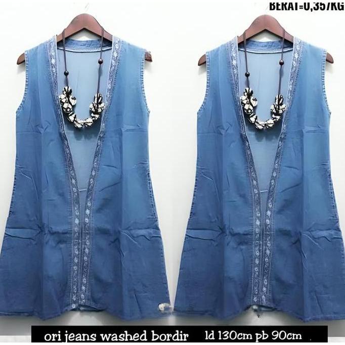 Vestir - Sister Jeans - Outer Rompi Jeans Wanita Tanpa Lengan - Cardigan Denim Bordir Panjang Casual