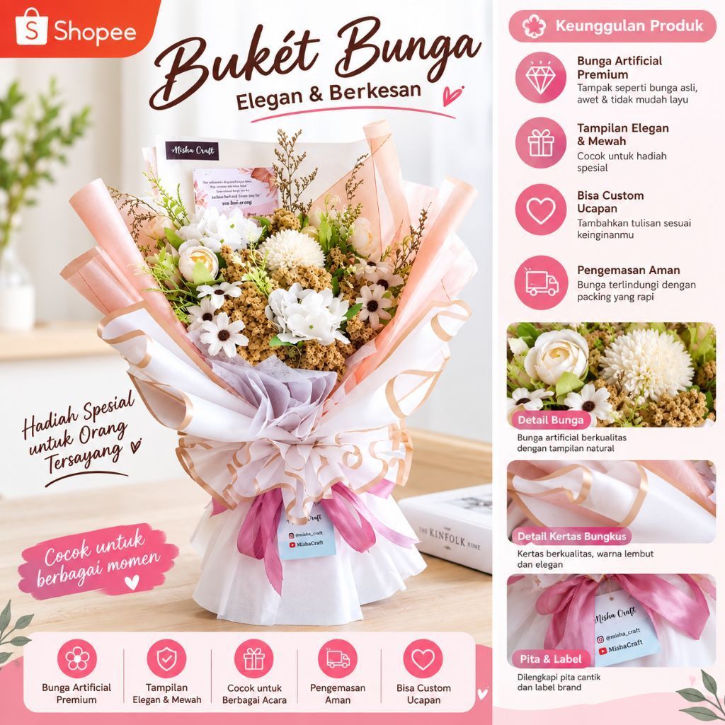 buket bunga artificial mix edelweis_size large