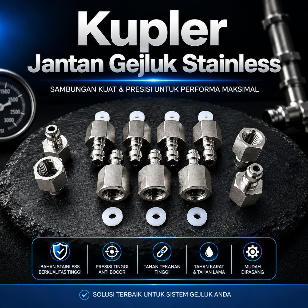 Kupler Jantan Stainless Drat Dalam | Kupler Gejluk PCP + Seal | Adapter Pompa PCP | Sparepart PCP | 