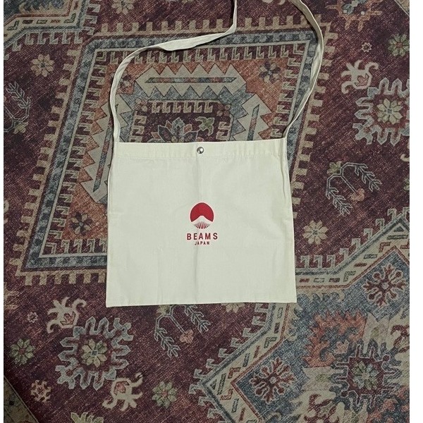 BEAMS JAPAN Logo Sacoche Bag (Natural/Red)