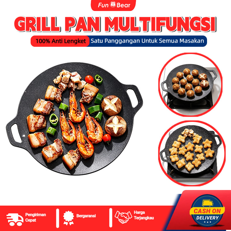 Panggangan BBQ Bulat Anti Lengket Alat Bakaran Sate Roti Grill Pan Korea Portable Kompor Gas Camping