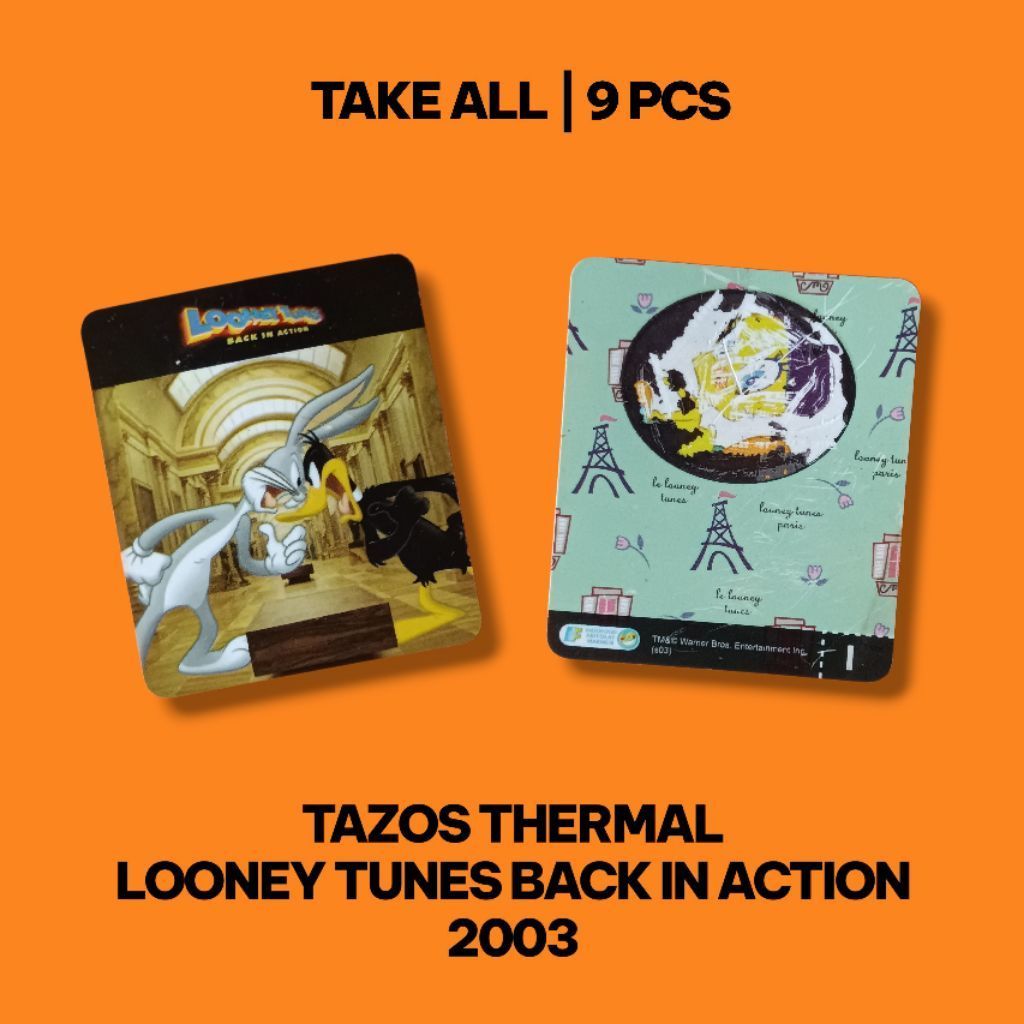 9PCS Tazos Thermal Looney Tunes Back In Action 2003 Chiki Tajos Vintage Rare