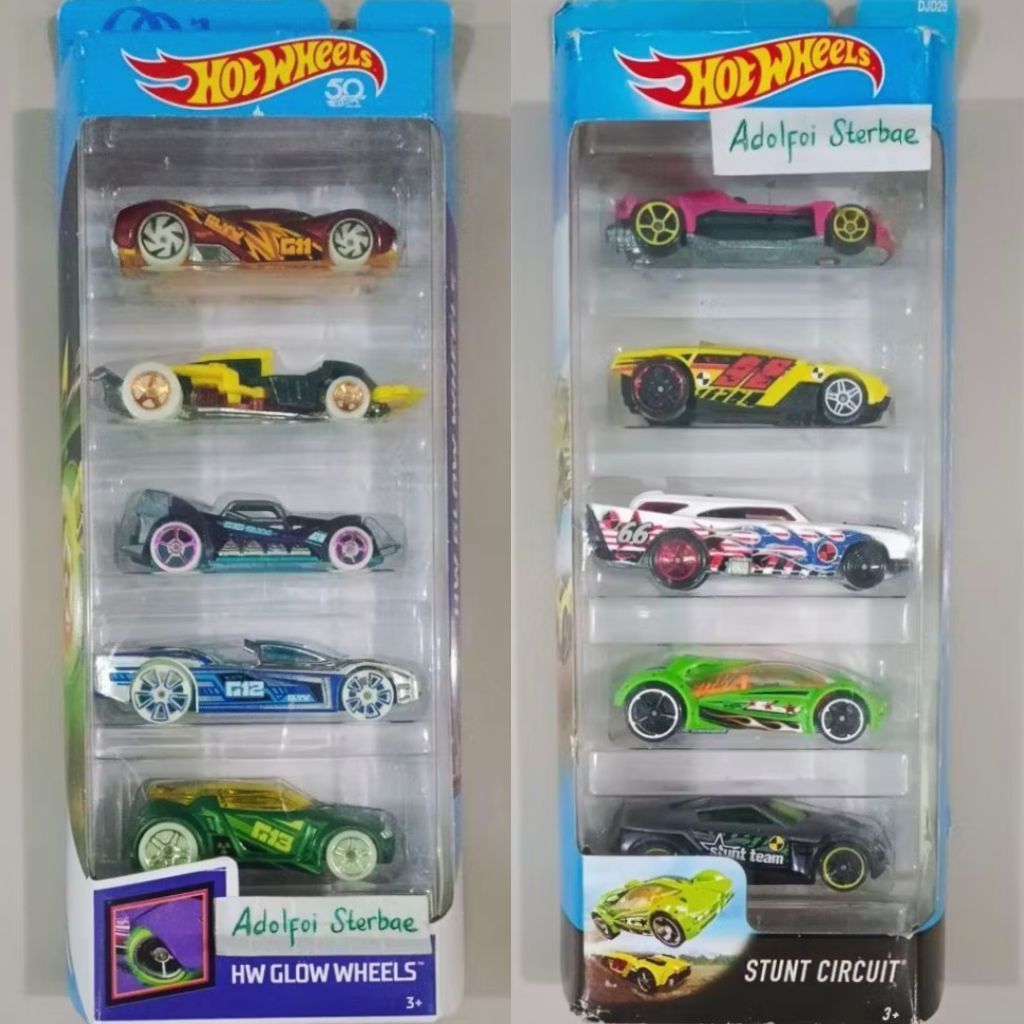 hotwheels hot wheels gift pack isi 5 hw glow wheels 50th 50 years power surge whattzup voltage spike