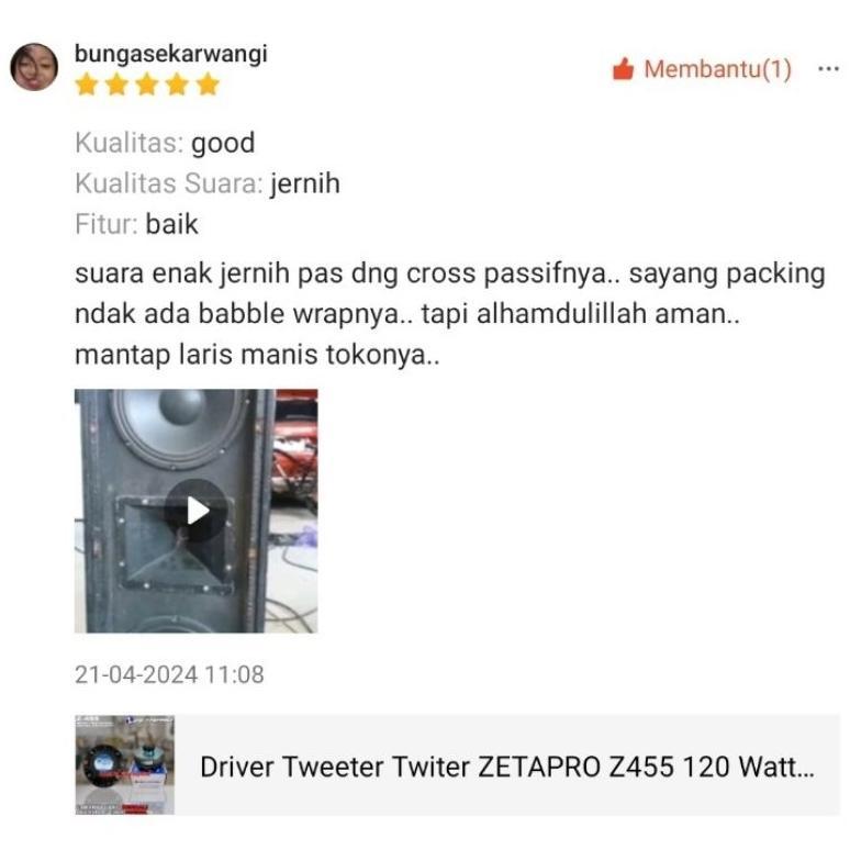Driver Tweeter Twiter ZETAPRO Z455 120 Watt Coil 1.75 Inch Original