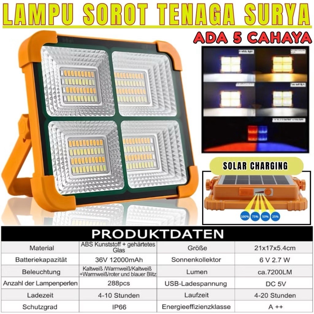 SUNPRO Lampu Sorot Outdoor 200W Emergency Tenaga Matahari SL-108 Solar Panel Portable Indoor Lamp