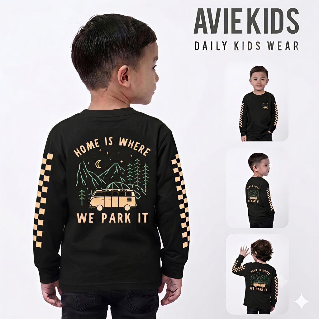 Baju Kaos Distro Anak Laki-laki Lengan Panjang Motif Mobil Depan Belakang Usia 1-12 Tahun