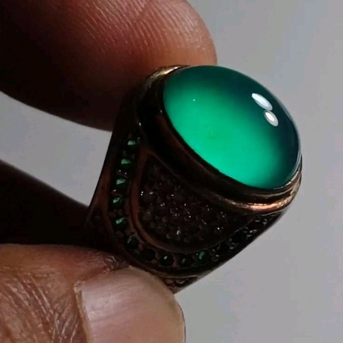Natural Cincin Akik Bacan Gulau Ijo Botol Super Kristal Giwang Ring Perak