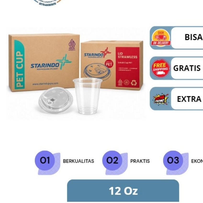 CUP PET Starindo 12oz 1 Dus 1000pcs