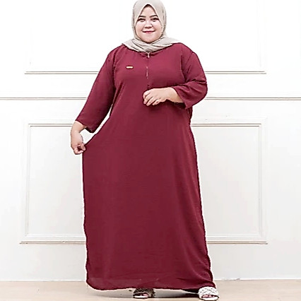 Gamis Maxy Harian Emak / Ibu Merah Marun Maroon Super Jumbo Simpel Resleting Depan Kekinian Busui LD