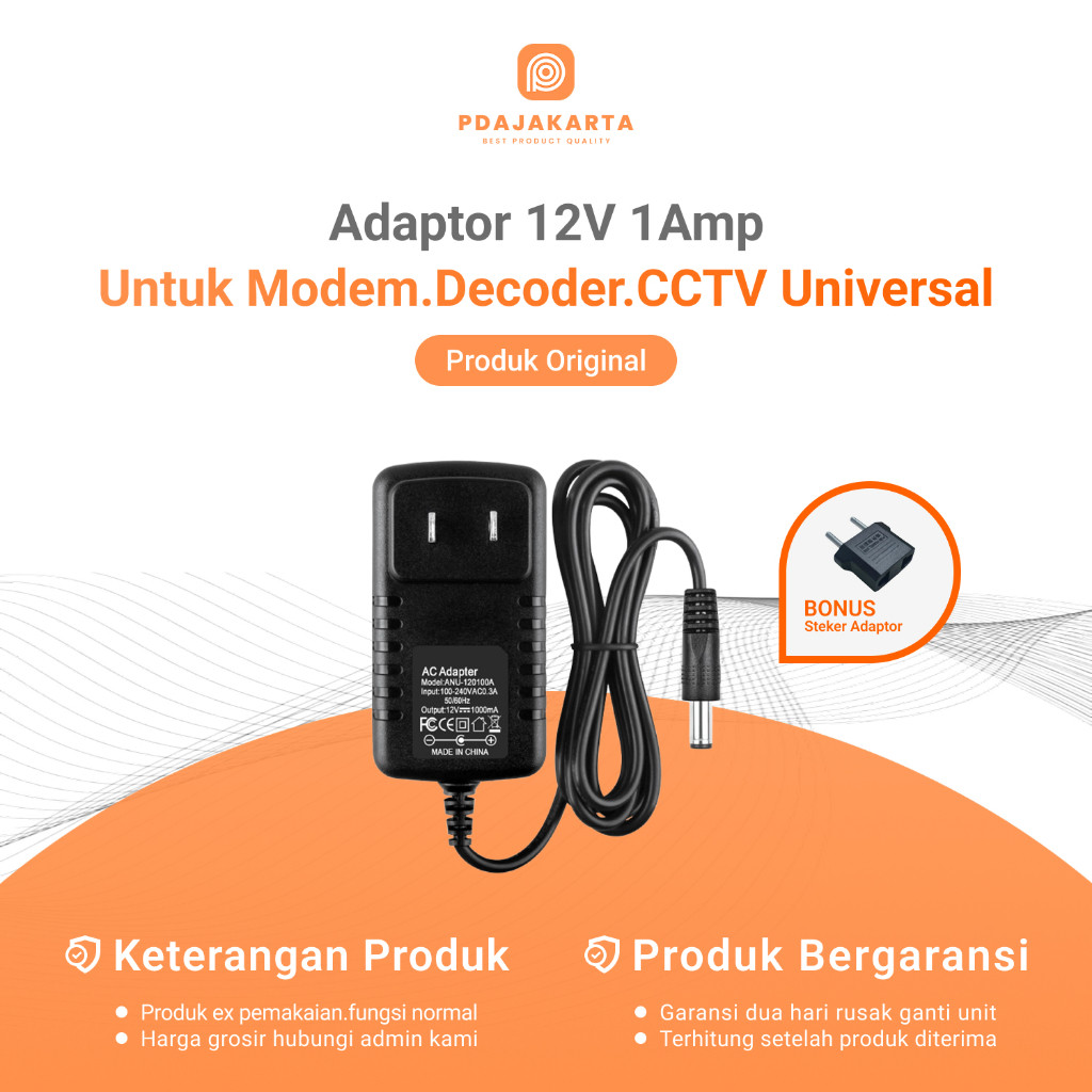 Adaptor 12V-1A Untuk Modem/Router/STB/CCTV/DVR/HTB Universal Bekas