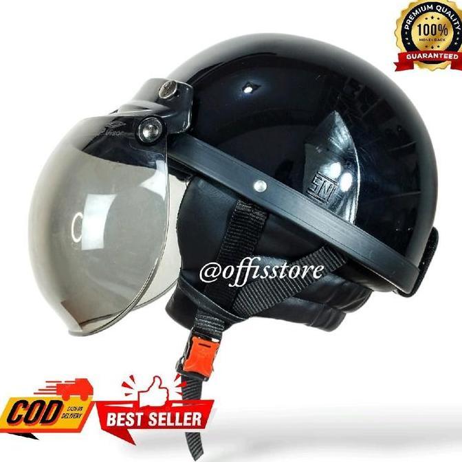 Helm Bogo Chips Retro SNI, Helem Chip Vespa Polos Pria / Wanita Dewasa Free Kaca cembung Motorcycle