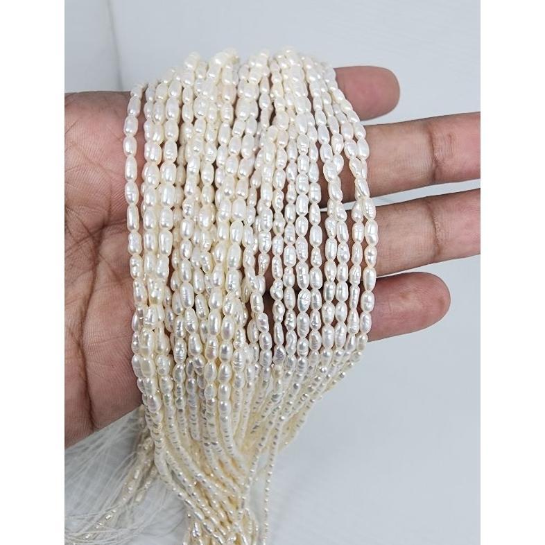 MUTIARA AIR TAWAR BERAS PUTIH 2-3MM PER UNTAI