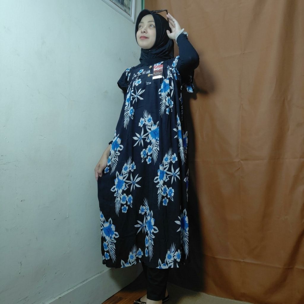 Daster Cipir Motif Bunga Kerut Pendek Busui Friendly Lingkar Dada 110 cm Rayon Premium