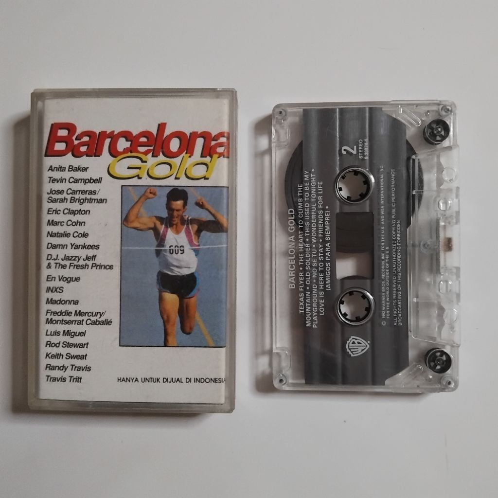 Kaset Pita Barcelona Gold Freddie Mercury Eric Clapton Natalie Cole Madonna Rod Stewart Anita Baker 