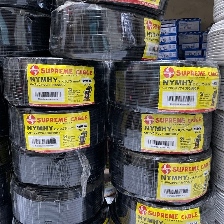 KABEL SUPREME NYYHY 2x0.75 @100mtr/ KABEL SERABUT 2x0.75 MM SUPREME