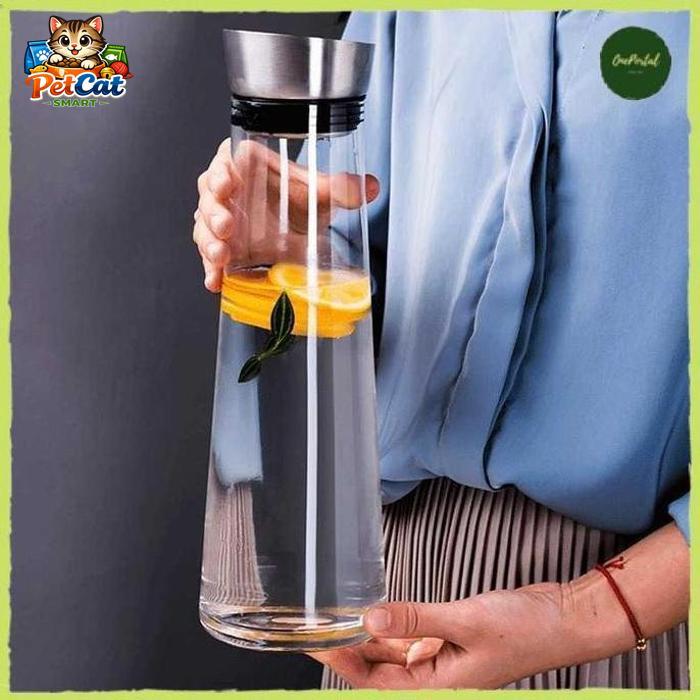 Botol Kulkas Pitcher Kaca Water Jug Tutup Stainless Steel 1500 ml