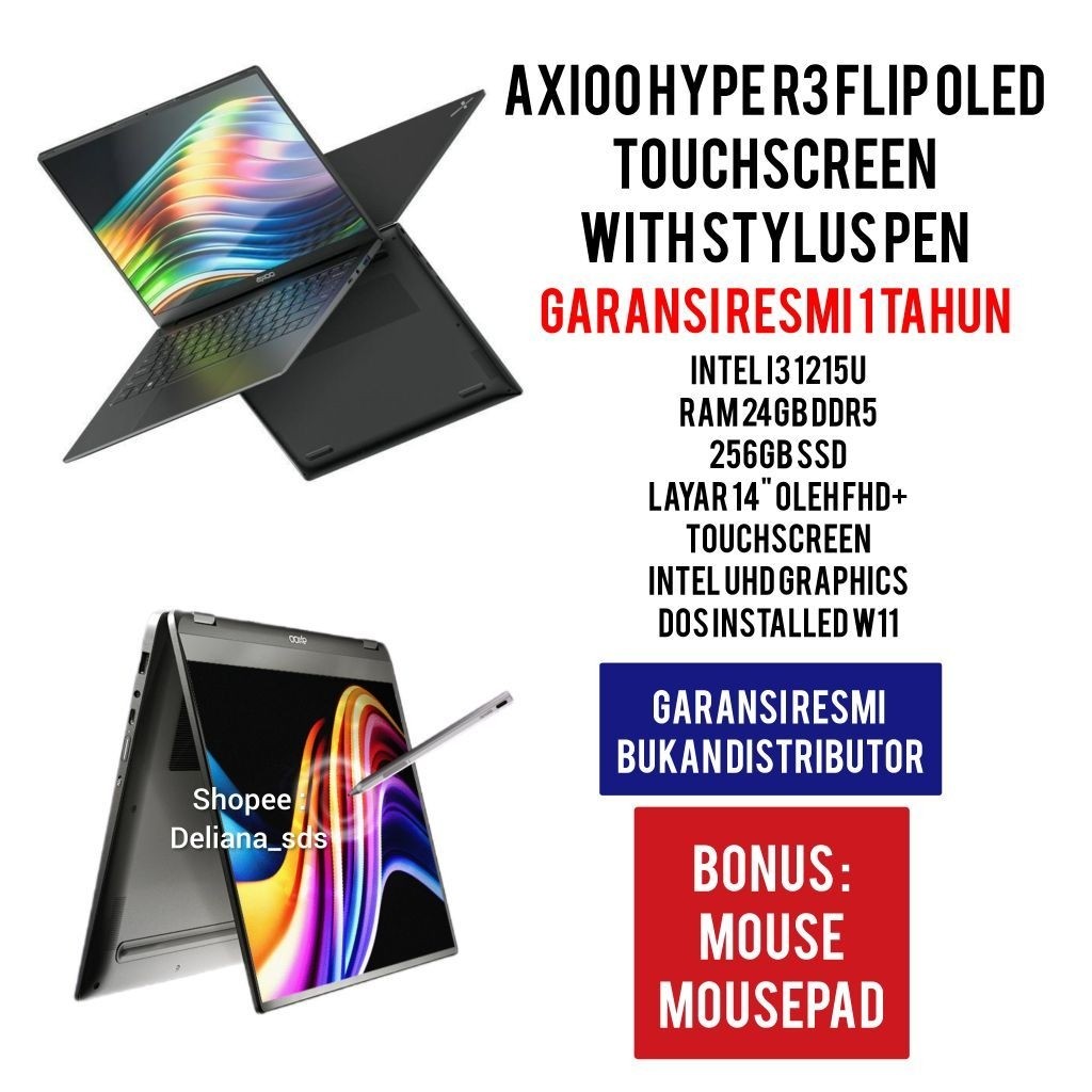 Laptop Axioo Hype R3 Flip Oled Touchscreen With Stylus Pen Intel I3 1215 24GB/256GB SSD 14" FHD+ Ole