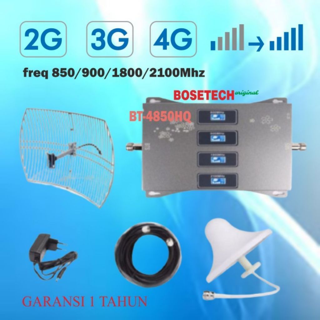 BOSETECH 4 BAND BT-4850HQ GSM REPEATER Penguat sinyal hp freq 850/900/1800/2100Mhz antena Grid Kenbo