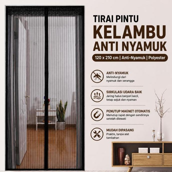 Tirai Pintu Anti Nyamuk Lalat Serangga Kelambu Gorden Kamar Magnet