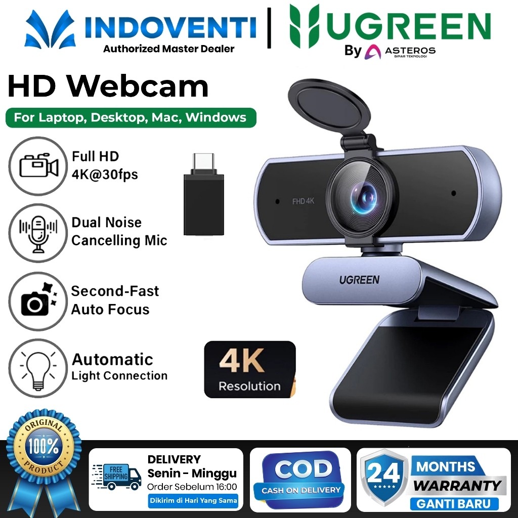 UGREEN Webcam 4K 30fps 10P 60fps Ultra HD Autofocus with Dual Microphone Privacy Cover