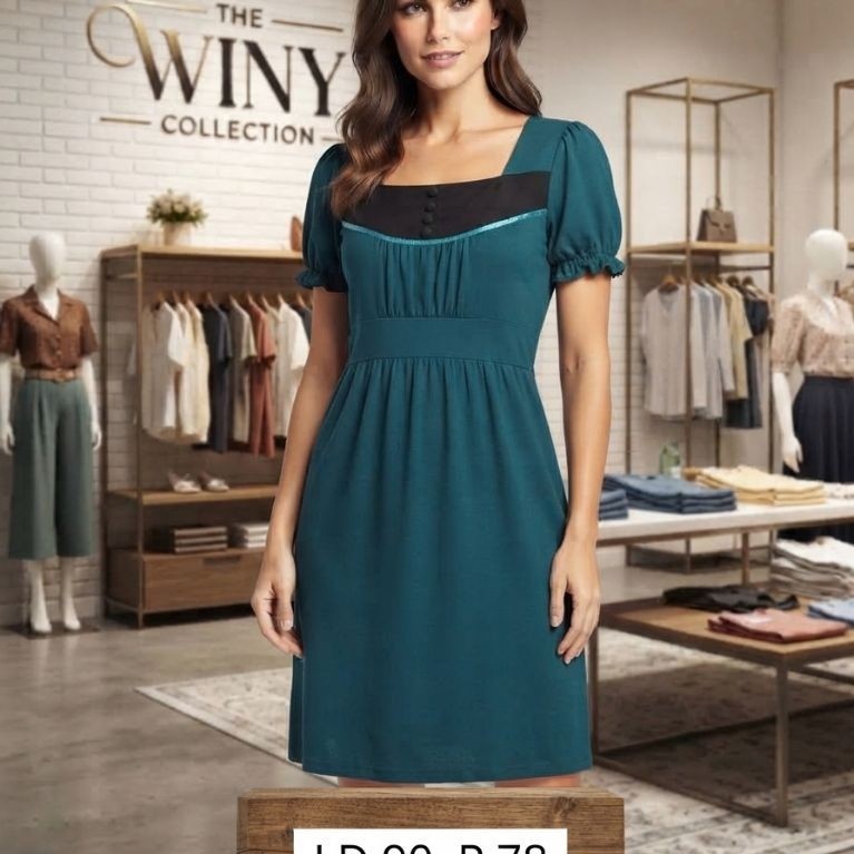 Mouth Valley Square Neck Ruffle Midi Dress (Dark Green)