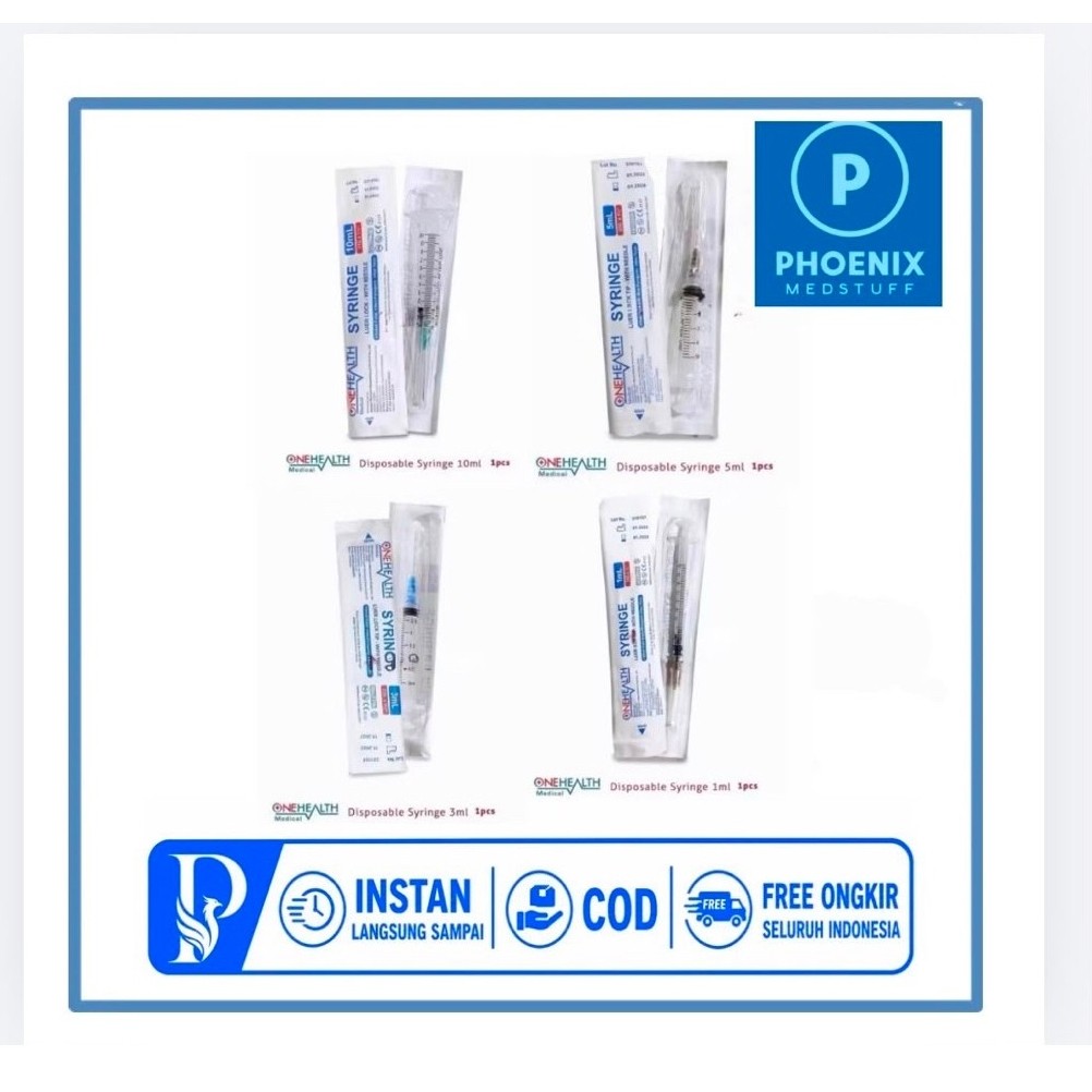 Spuit Jarum Suntik 1cc, 3cc, 5cc, 10cc Syringe Harga Satuan 1ml, 3ml, 5ml, 10ml
