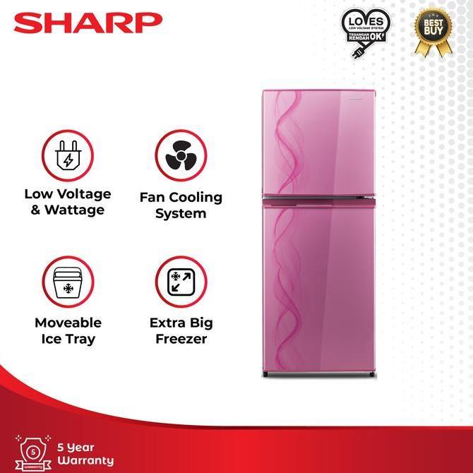 Sharp Kulkas 2 Pintu Sj-237Nd-Ap Kirei Pink Helix 205L