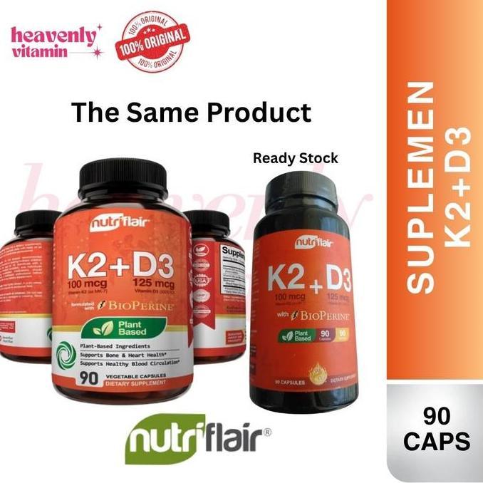 NUTRIFLAIR Vitamin K2 (MK7) + D3 5000 IU BioPerine - 90 Capsules - ORI