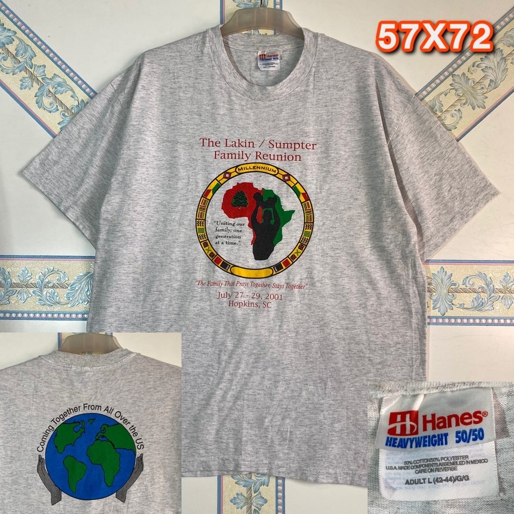 Kaos Hanes Heavyweight 50/50 Grey Vintage 2001 Graphic Print Size L Preloved