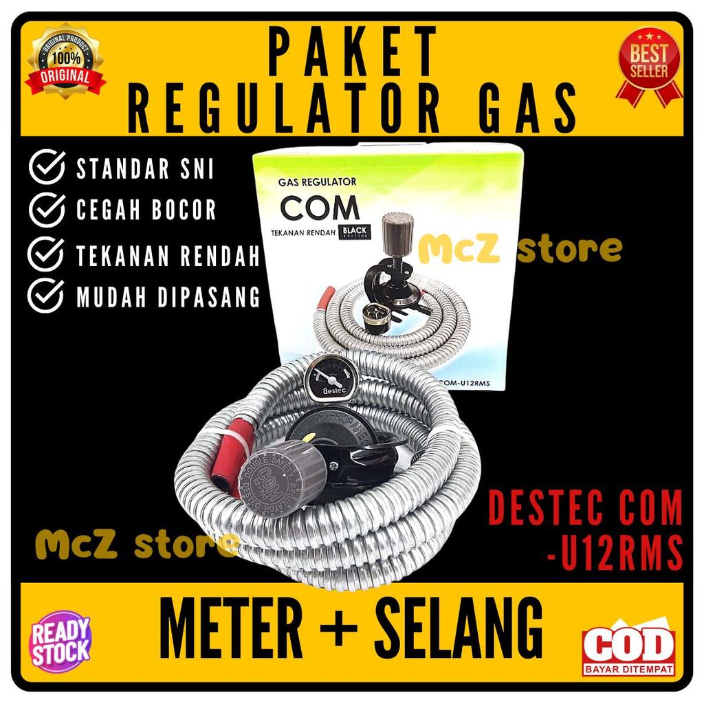PAKET REGULATOR GAS METER + SELANG DESTEC COM-U12RMS SNI TEKANAN RENDAH - REGULATOR KOMPOR GAS 3KG P