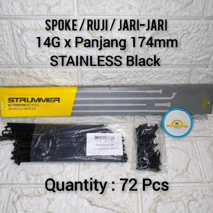 Spoke Ruji Jari 174 STRUMMER STAINLESS BLACK 14G x 174mm Untuk Velg Rims 20 Murni 406 Double Wall Ti
