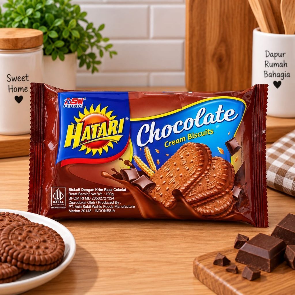 MAKANAN RINGAN BISKUIT ASW HATARI CHOCOLATE FLAVOUR CREAM 190GR / Hatari