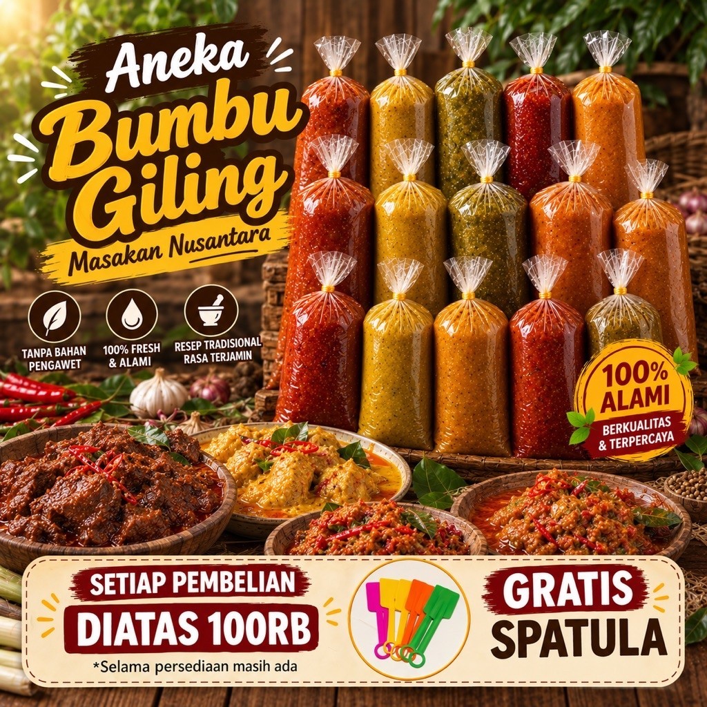 GRATIS SPATULA - TERLENGKAP Uk KECIL Aneka Bumbu Racik Giling Basah Masakan Rumah Dapur Nusantara RE