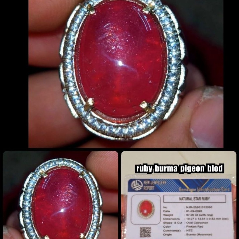 cincin batu mulia ruby burma star myanmar jumbo + serti