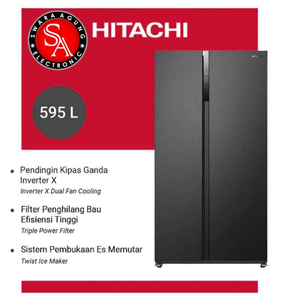 Kulkas Side By Side 525 Liter Hitachi Type : HRSN9522 - Inverter ( MEDAN )